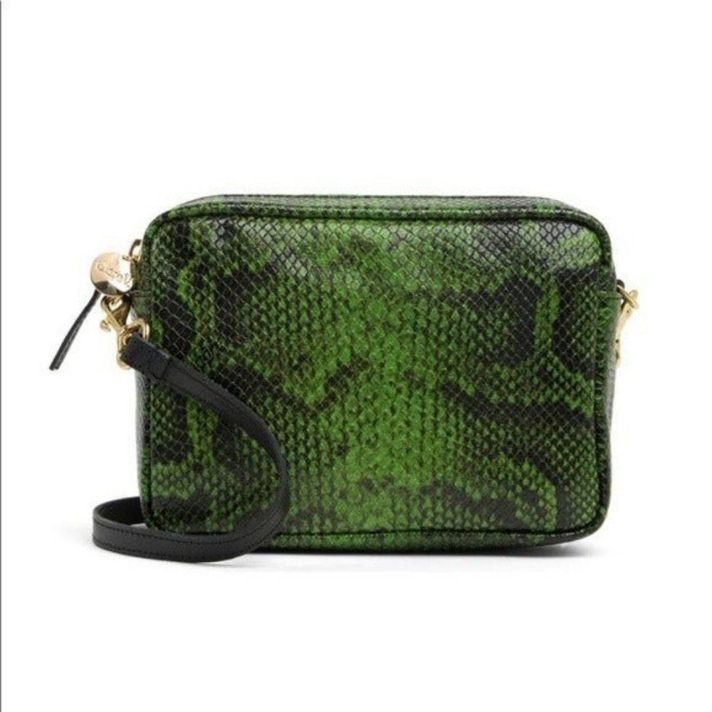 Clare V. Midi Sac Green Fern Miro Snake Embossed Leather Crossbody Bag NWT Black